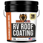 BEEST RV Roof Coating White bottle pour shows easy application and UV protection.