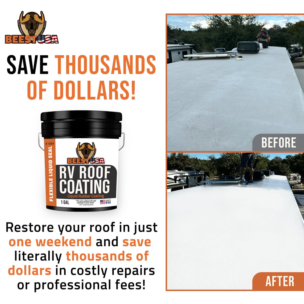 BEEST RV Roof Coating White primer usage highlights best adhesion for EPDM roofs.