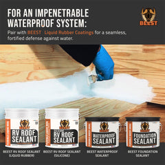 BEEST SeamSecure applied over a crack with coating for reinforced sealing.