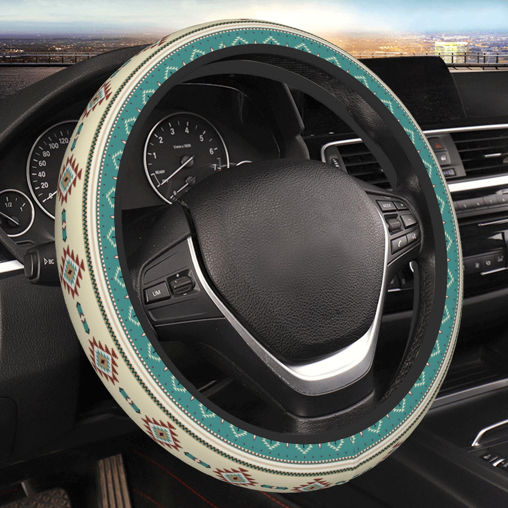 BEIANSHUO Western steering wheel cover close-up, vibrant pattern and non-slip grip