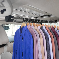 Beinhome rubber car clothes hanger bar extends 35–63 inches for versatile vehicle fit and wrinkle-free garments
