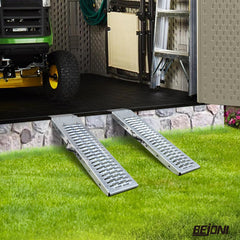 BEJONI steel ramps endure daily use for mowers and snow blowers.