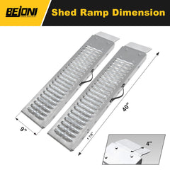 BEJONI two-pack steel ramps 960lbs capacity demonstrated during tool and equipment loading.