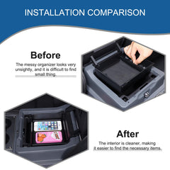 Bekantogy Grenadier armrest tray inside view highlights organized compartments for essentials.