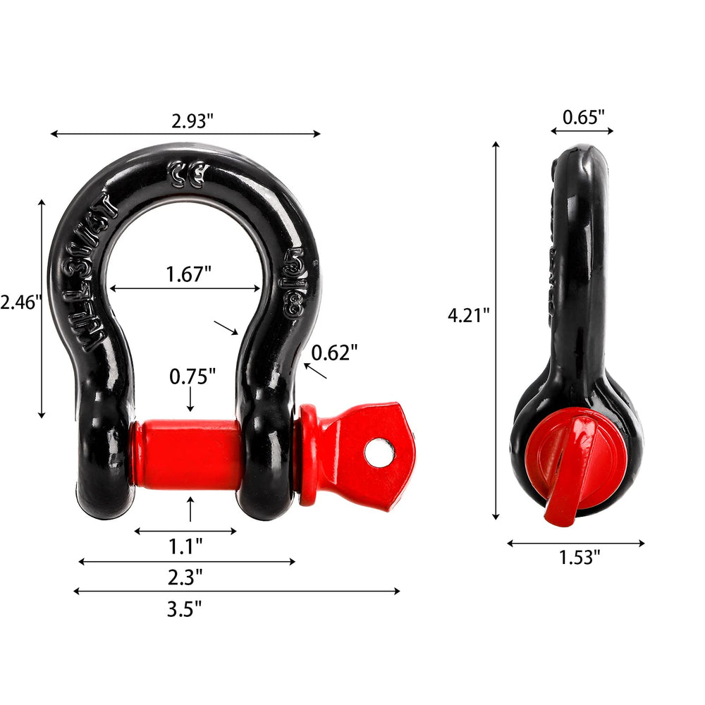 Bekith black powder-coated D-ring shackle for corrosion resistance.