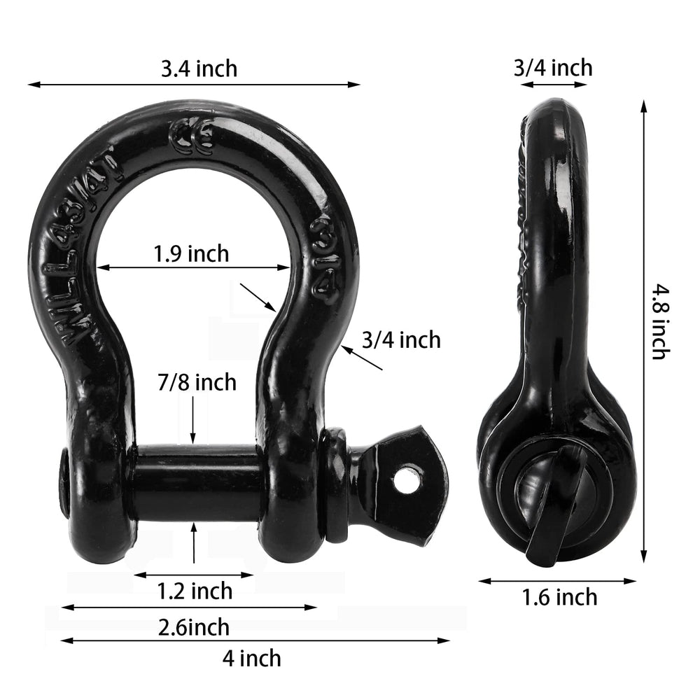 Bekith heavy-duty shackle fits most front or rear bumper D-ring mounts.