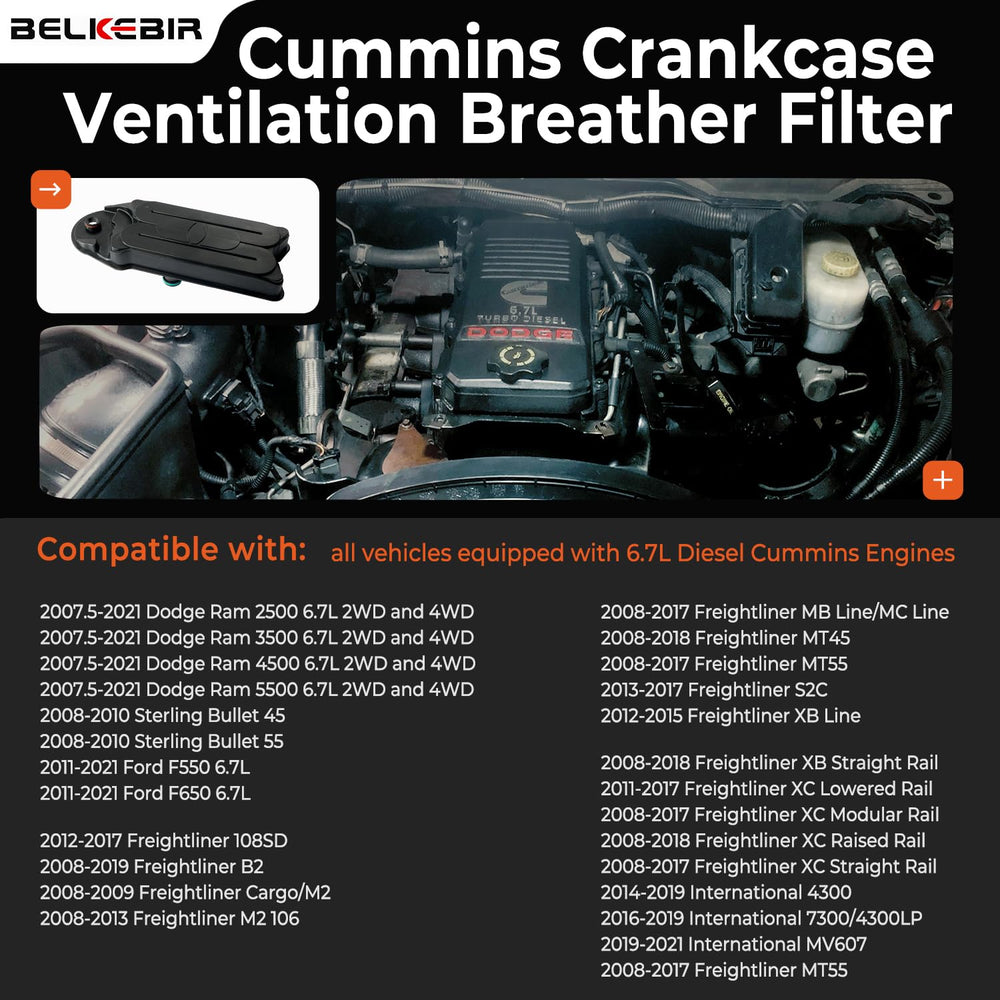 BELKEBIR CCV filter close-up on 6.7L Ram showing premium filtration