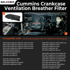 BELKEBIR CCV filter close-up on 6.7L Ram showing premium filtration
