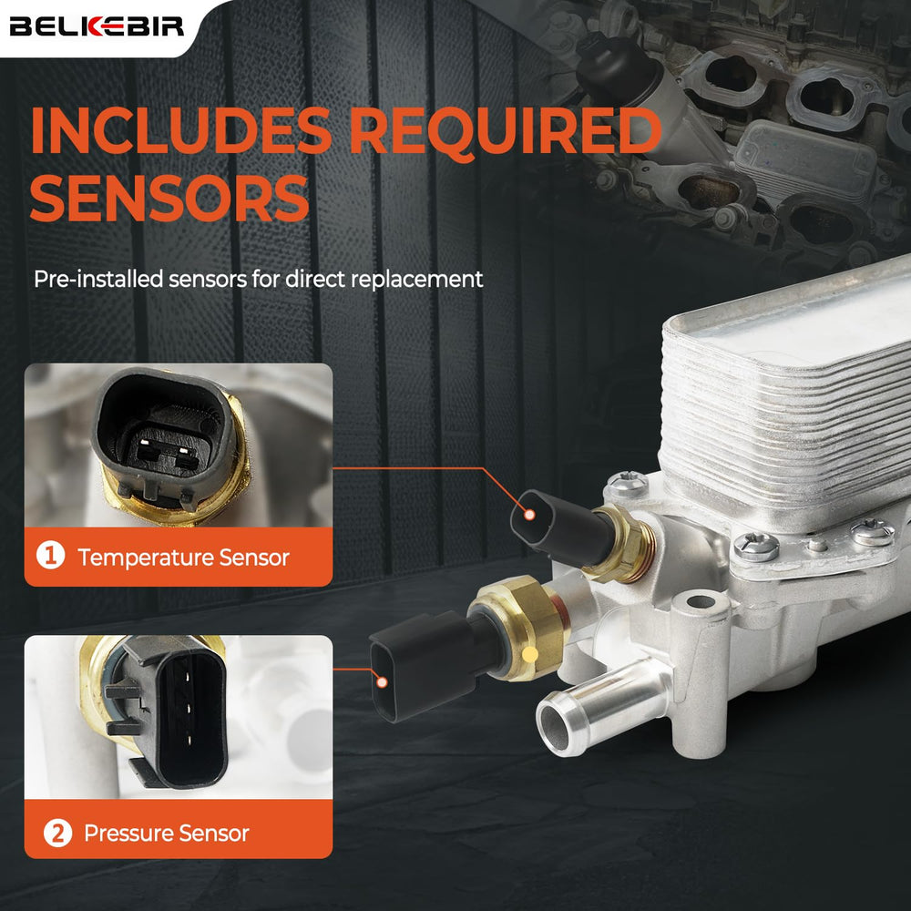 BELKEBIR oil cooler compatibility label demonstrates broad vehicle support