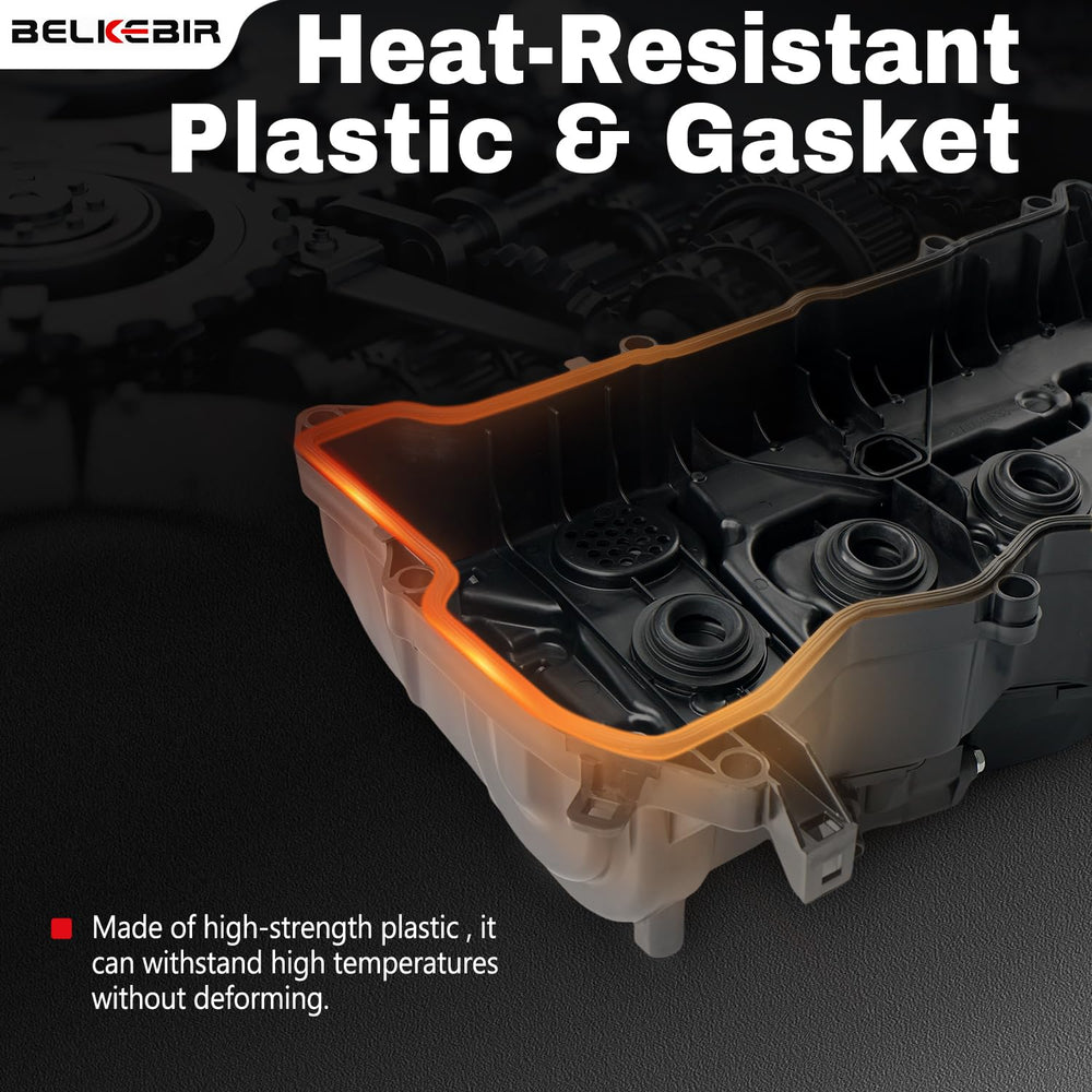 Close-up of BELKEBIR valve cover showing durable plastic construction.