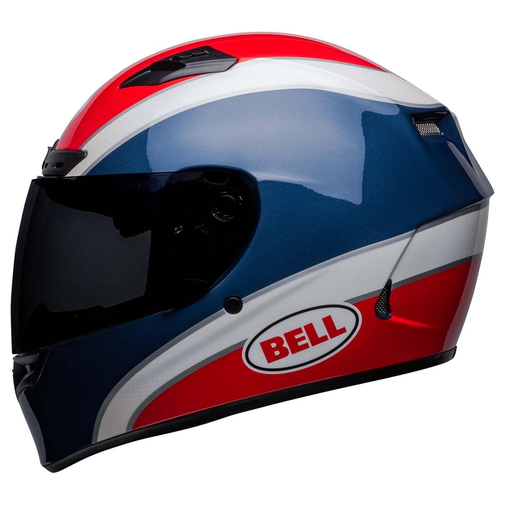 Bell Qualifier DLX MIPS helmet top view in gloss navy red finish