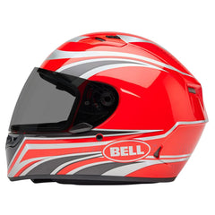 Bell Qualifier full-face helmet rear view in conduit red emphasizes compact aerodynamics.
