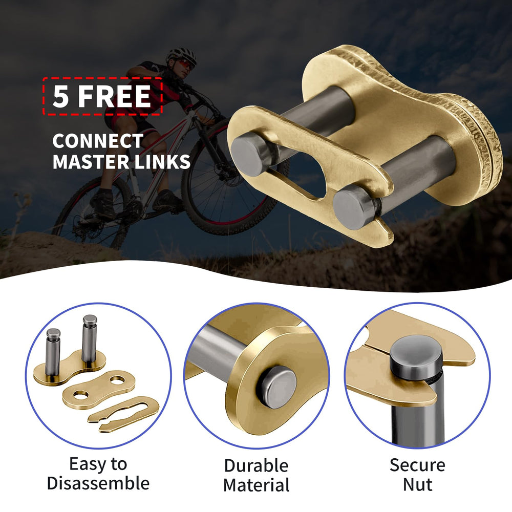 Belleone 114-link drive chain close-up showing long-lasting performance.