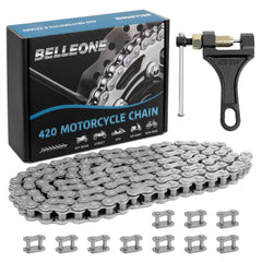 Belleone 420 chain with 132 links for durability across ATV and dirt-bike use.