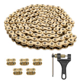 Belleone 520 gold chain with 120 links ready for rugged riding.