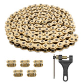Belleone 520 gold motorcycle chain close-up for durable high-speed riding.