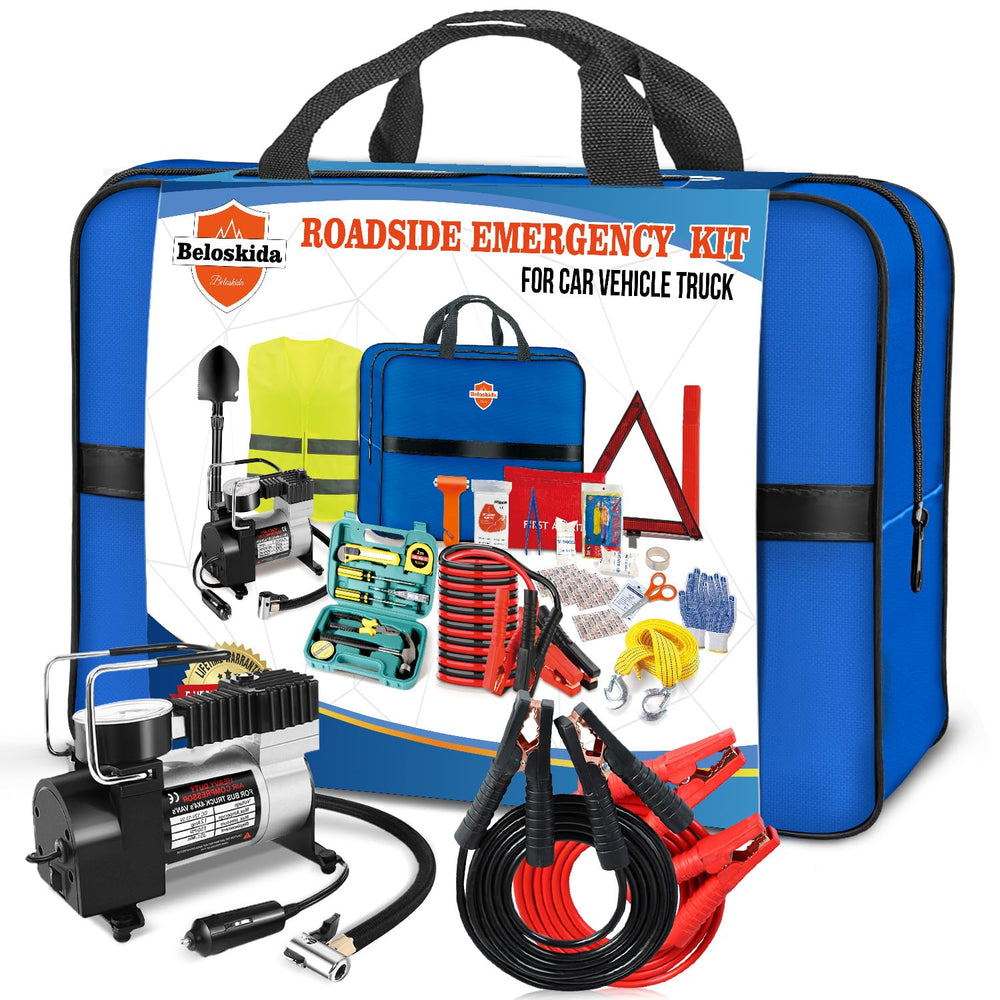 Beloskida emergency kit air compressor powers quick tire inflation for safer road travel.