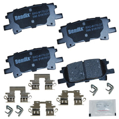 Bendix Priority1 ceramic brake pads with installation hardware for Lexus RX330, ensuring precise fit.