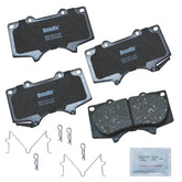 Bendix Priority1 ceramic front brake pad packaging with included hardware for easy installation.
