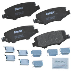 Bendix Priority1 ceramic rear brake pads with hardware for OE fit and quiet braking.