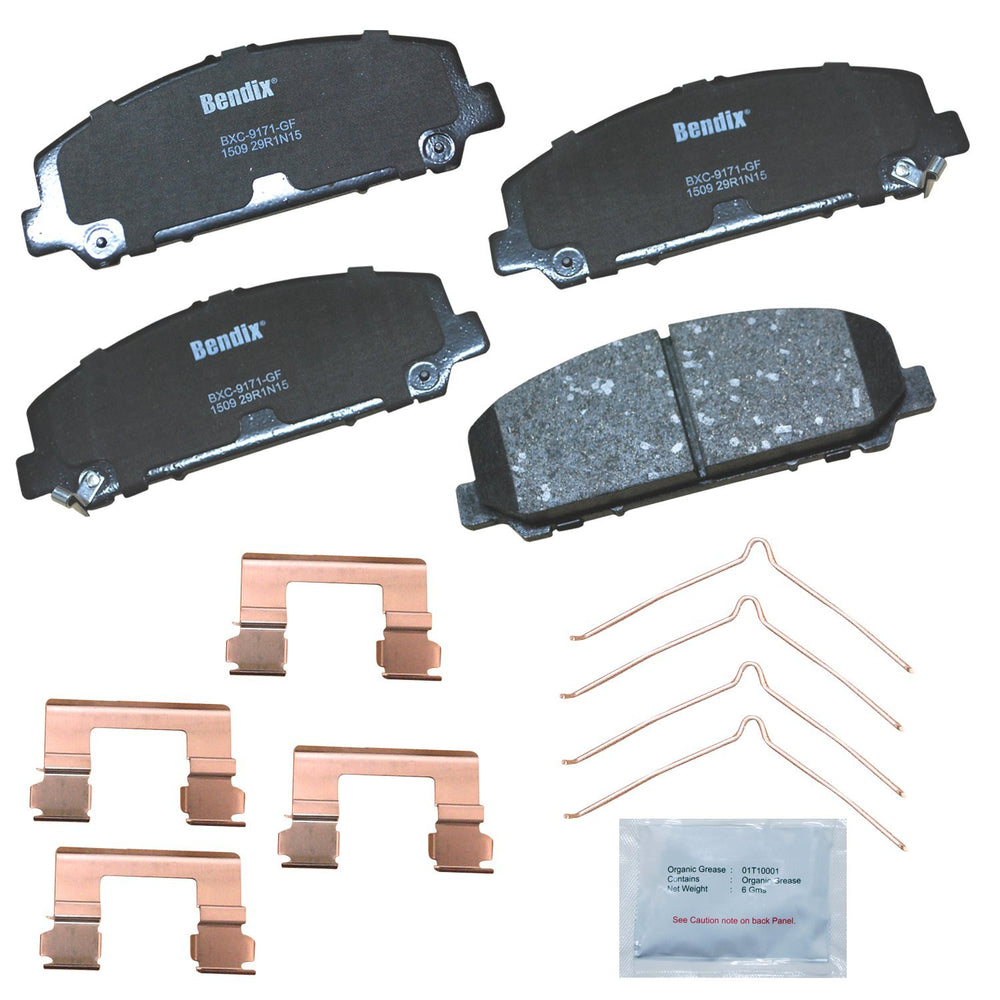 Bendix Priority1 CFC1509 front brake pad material closeup showing ceramic composition and finish