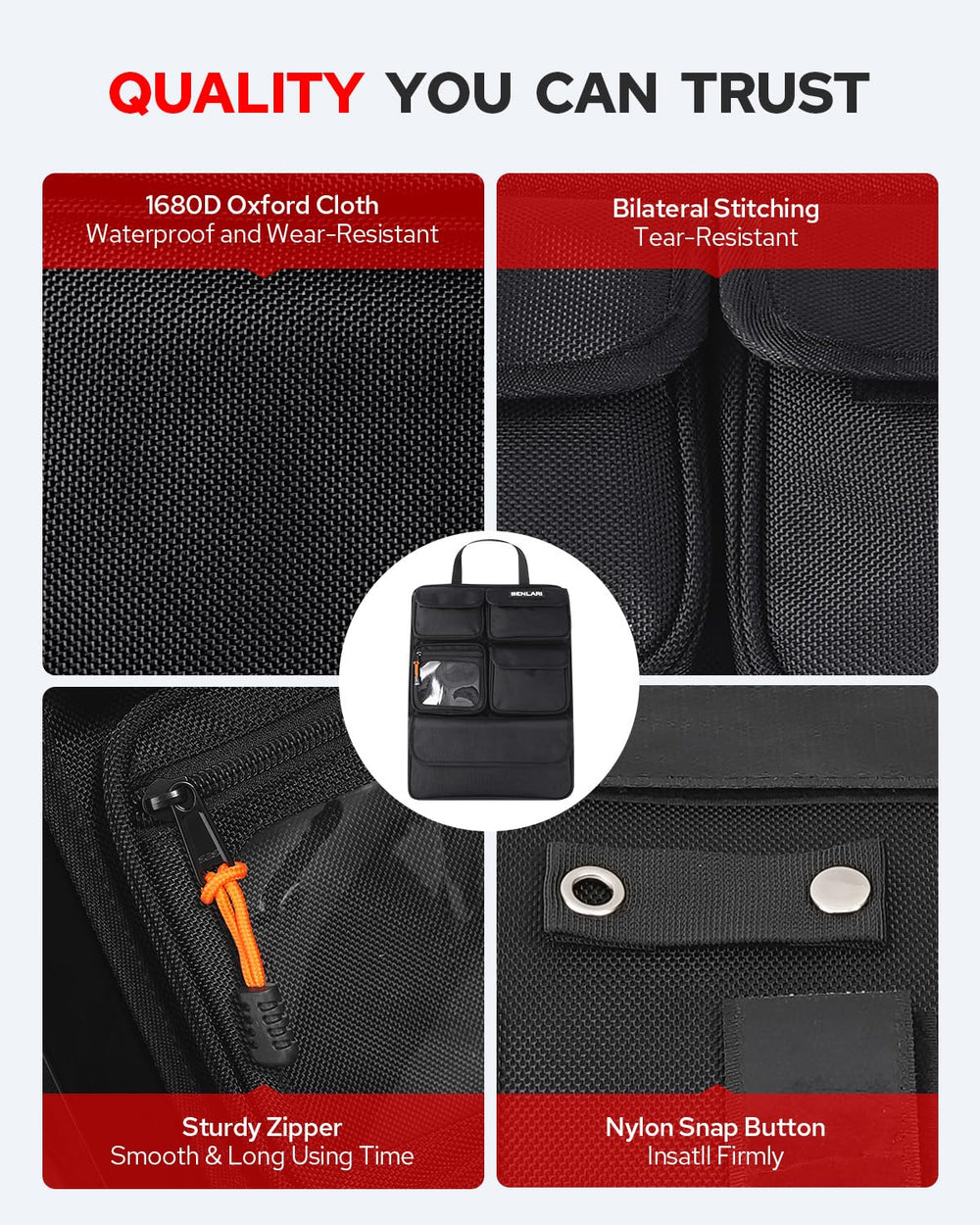 Benlari 1680D Oxford Cloth provides wear-resistance and durable zippers
