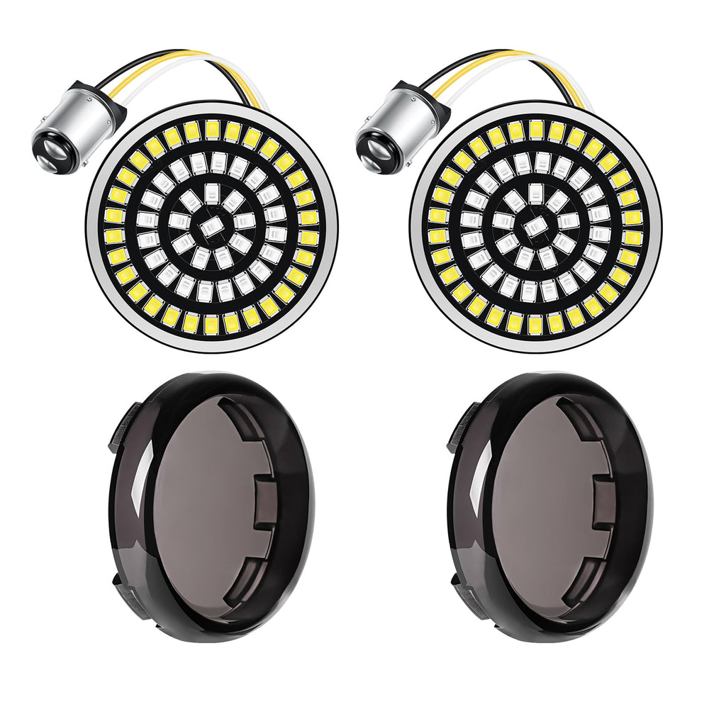 Benlari 2-inch front turn signal left illuminated for Harley, enhancing daytime visibility.