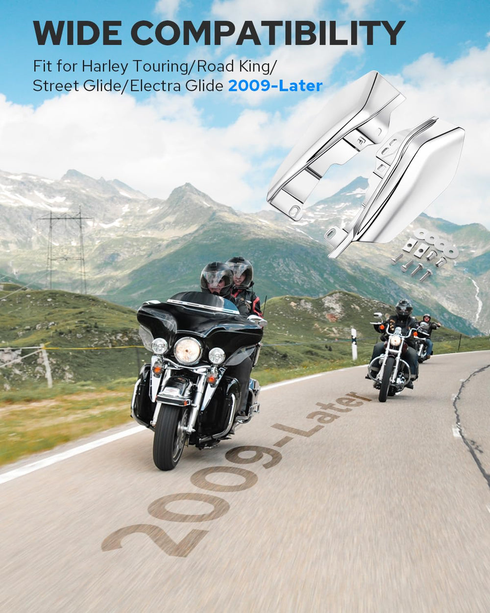 Benlari chrome mid-frame air deflectors compatible with Harley Touring models
