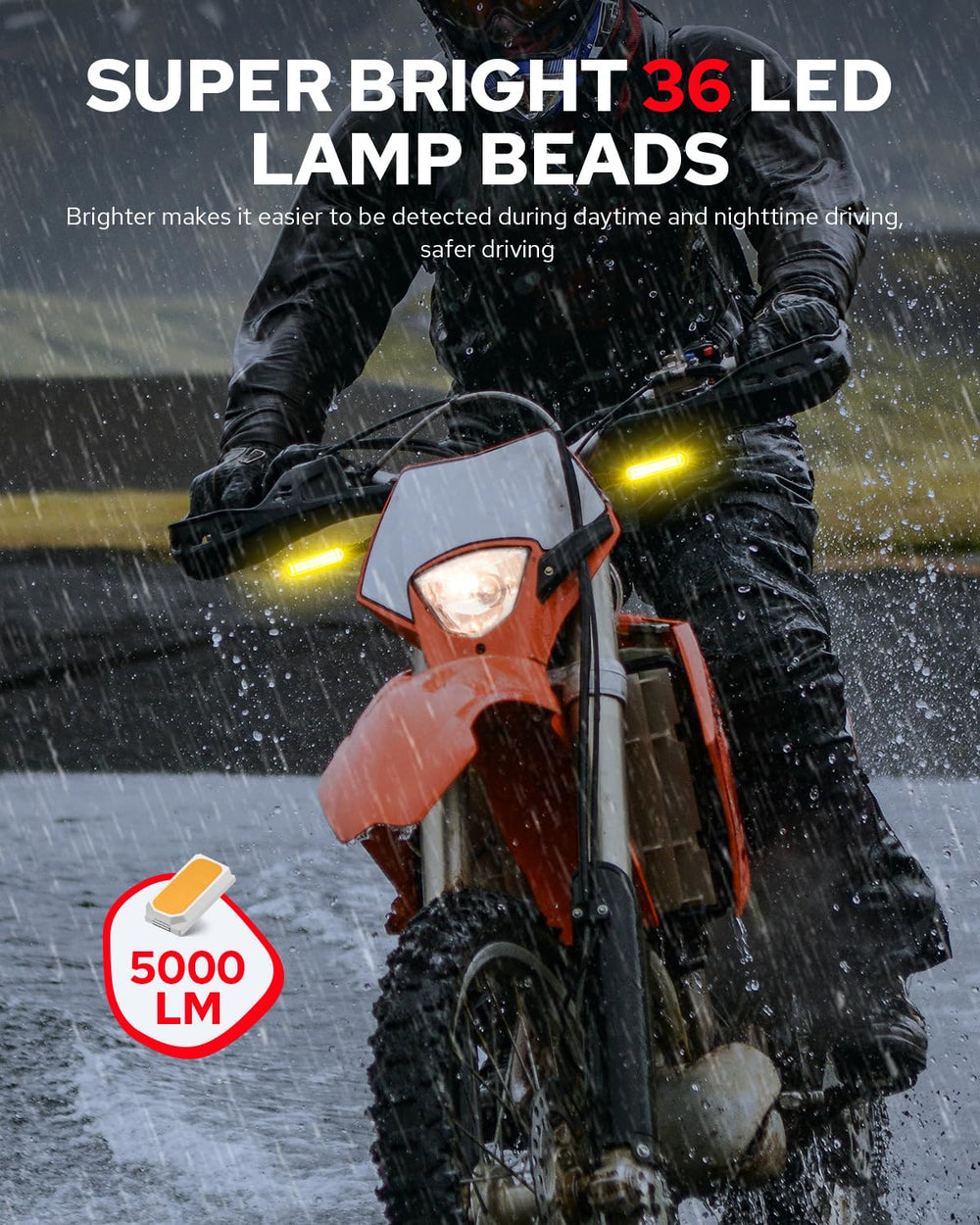 Benlari flowing LED turn signal lit close-up highlighting 36 SMD LEDs for high visibility