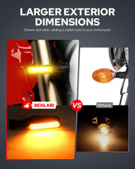 Benlari flowing LED turn signal mounted on bike for enhanced daytime visibility