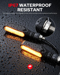Benlari flowing LED turn signal rear view showing sequential amber lights on the bike