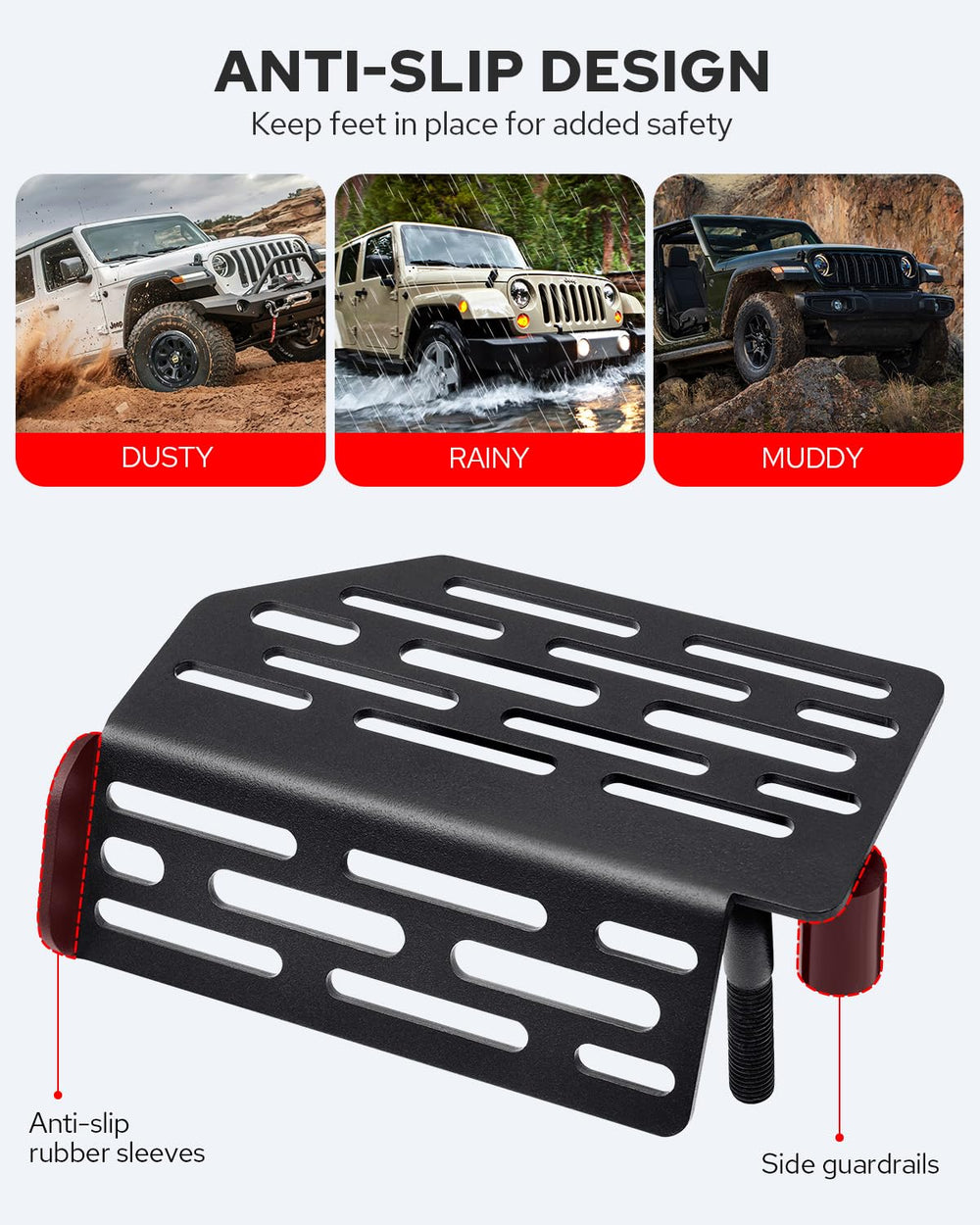 Benlari foot pegs with anti-slip rubber covers for wet and muddy conditions.