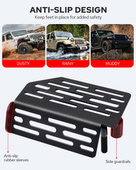 Benlari foot pegs with anti-slip rubber covers for wet and muddy conditions.