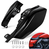 Benlari gloss black mid-frame air deflectors pair on Harley Touring for cleaner under-seat look.