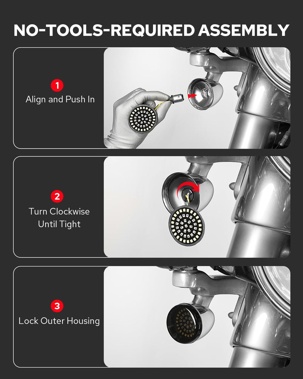 Benlari kit includes two signals and smoked lenses for Harley.