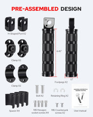 Package includes two pegs, clamps, ports, spacers, and manual