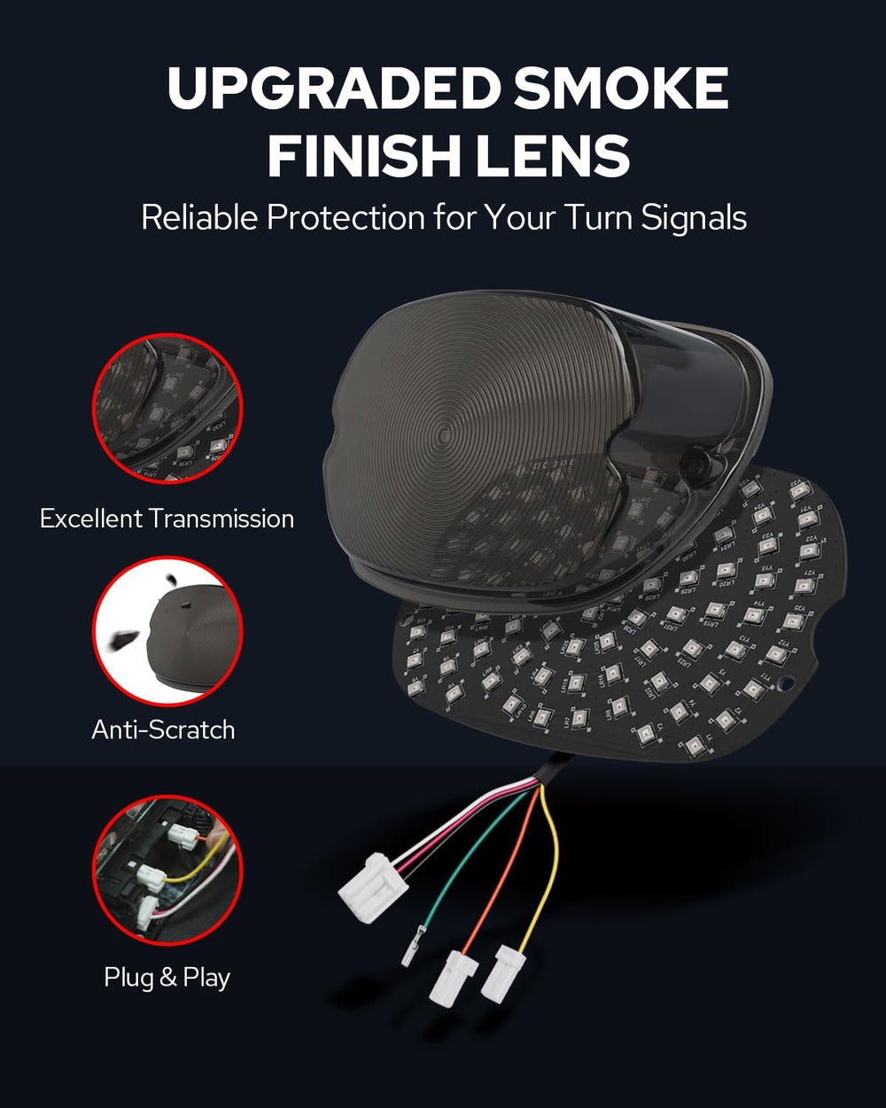 Slim, aerodynamic Benlari tail light on Harley reduces wind drag.