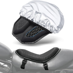 Benlari motorcycle seat cushion with sunshade cover shields heat and rain for longer rides.