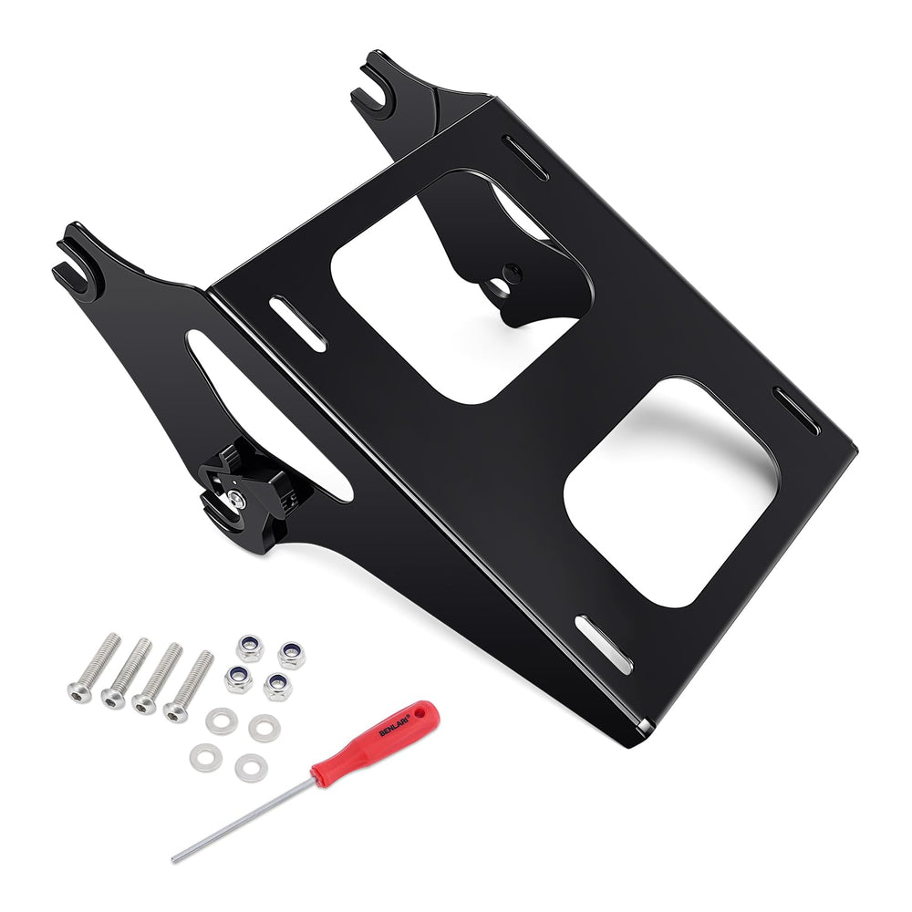 Benlari thicker tour pack mount rack side view with reinforced feet for secure support.