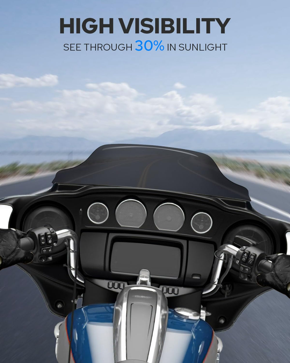 Benlari windshield 7-Inch Wave, installation ease, quick upgrade for Harley touring bikes.