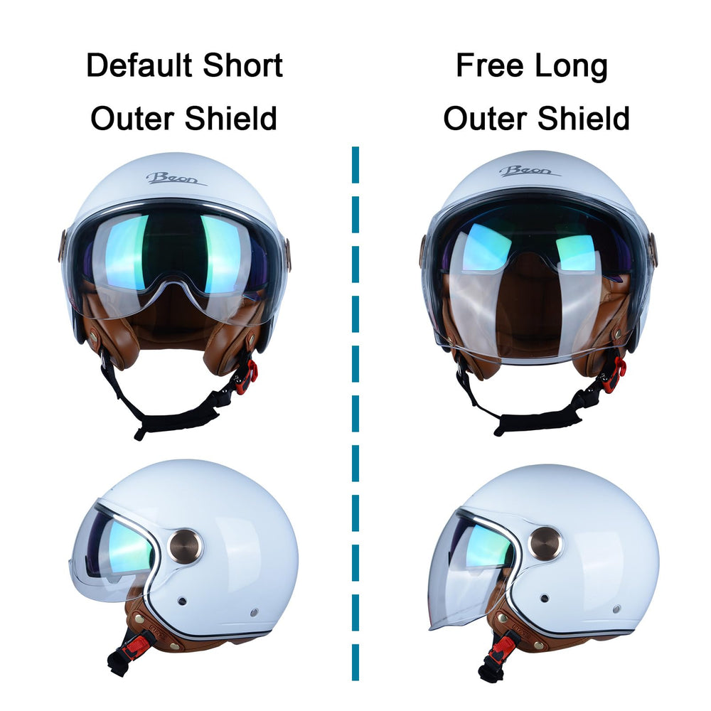 BEON Half 3/4 Face Helmet glossy white rear view showing style