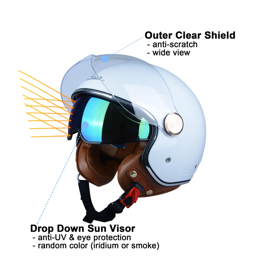 BEON Half 3/4 Face Helmet side view with retractable inner sun visor