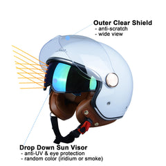 BEON Half 3/4 Face Helmet side view with retractable inner sun visor