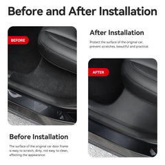 Bercicci door sill protector installed inside Model Y interior to prevent scratches.