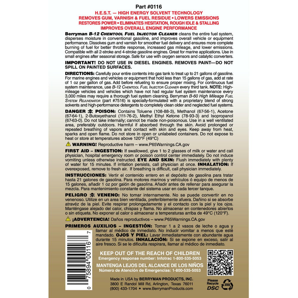 Berryman B-12 Chemtool is safe for catalytic converters and O2 sensors.