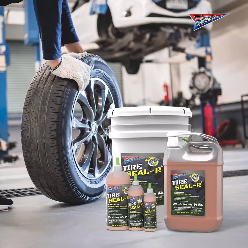 Berryman Tire Seal-R pouring action showing ready-to-use sealant.
