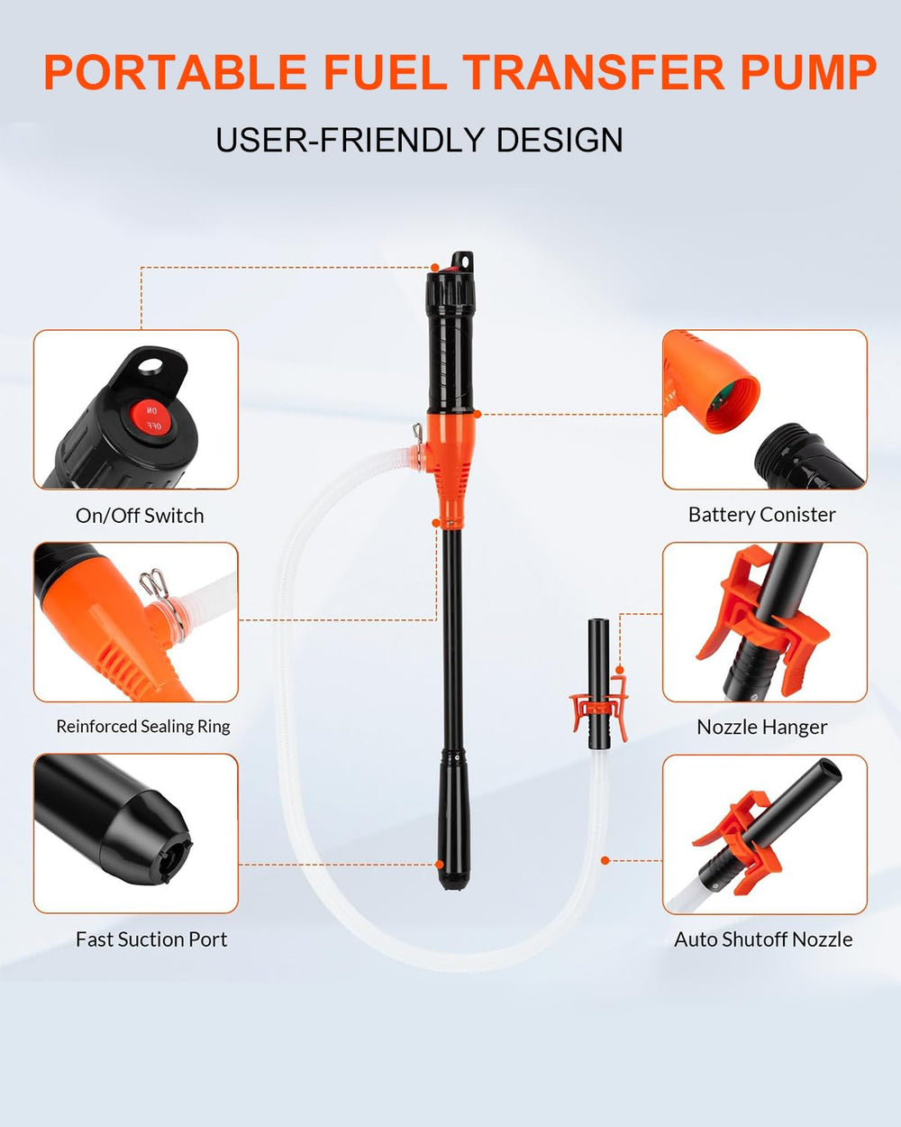 BestCosy orange design makes the pump easy to spot in outdoor setups.