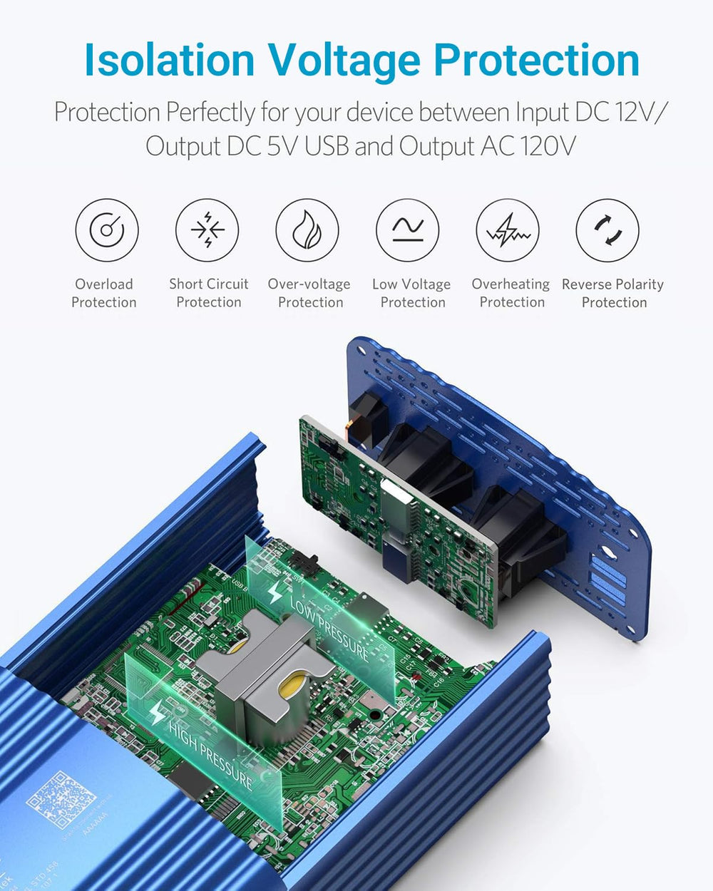 Bestek inverter two AC outlets power laptops and small appliances.