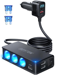 Bestek 9-in-1 car splitter powers multiple devices during travel.
