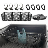 BestEvMod three-pocket cargo net on Cybertruck bed for organized storage